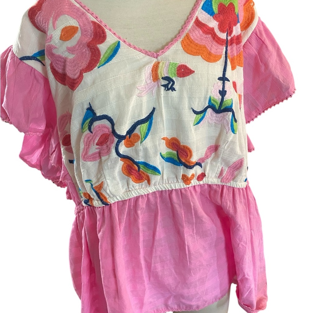Floral Embroidered Top plus size 22/24 amazing embroidery baby doll bodice